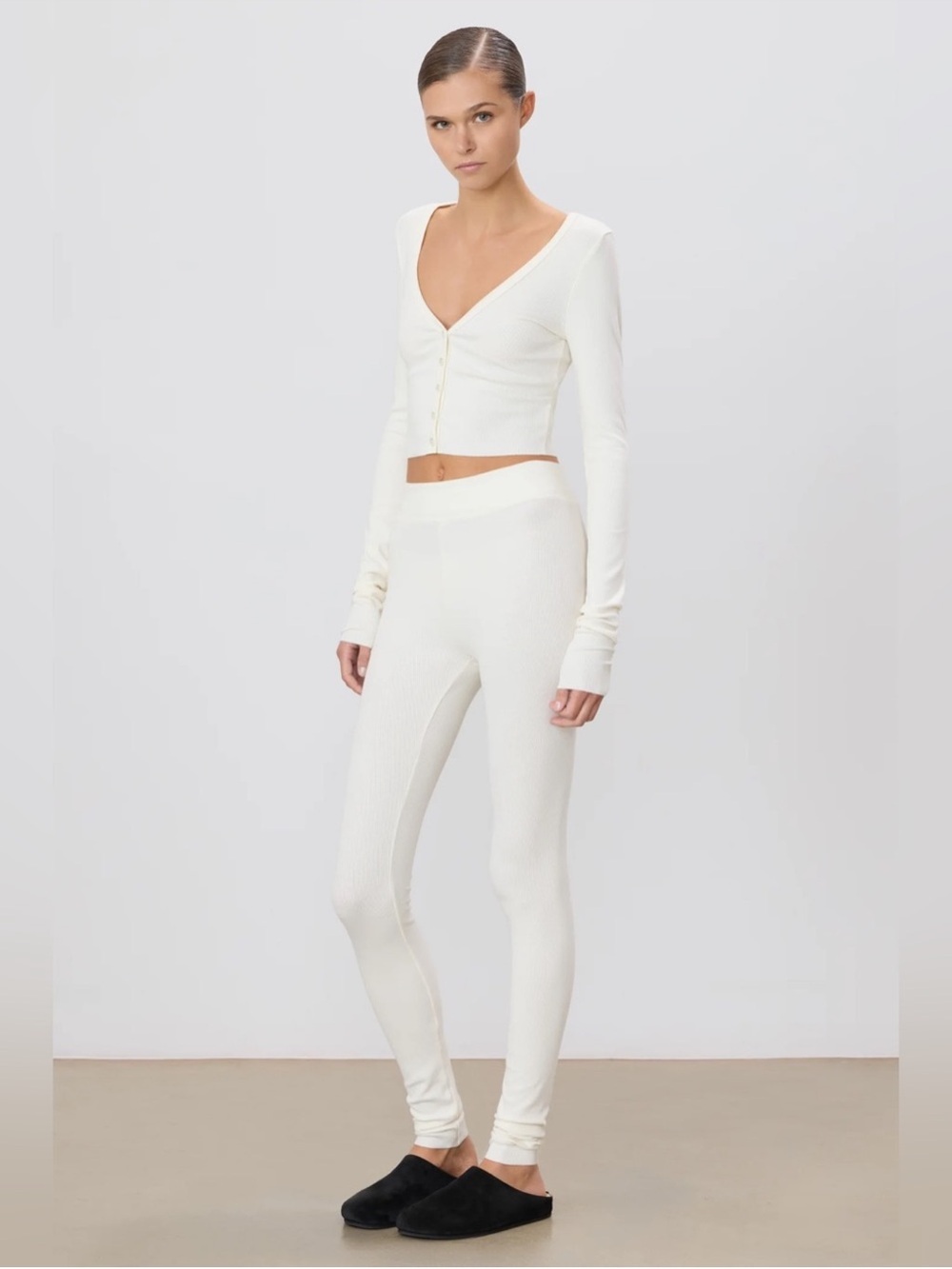 Eterne Butter-Soft Ribbed Slim Fit Lounge Pants Size XS Cream Ivory Leggings